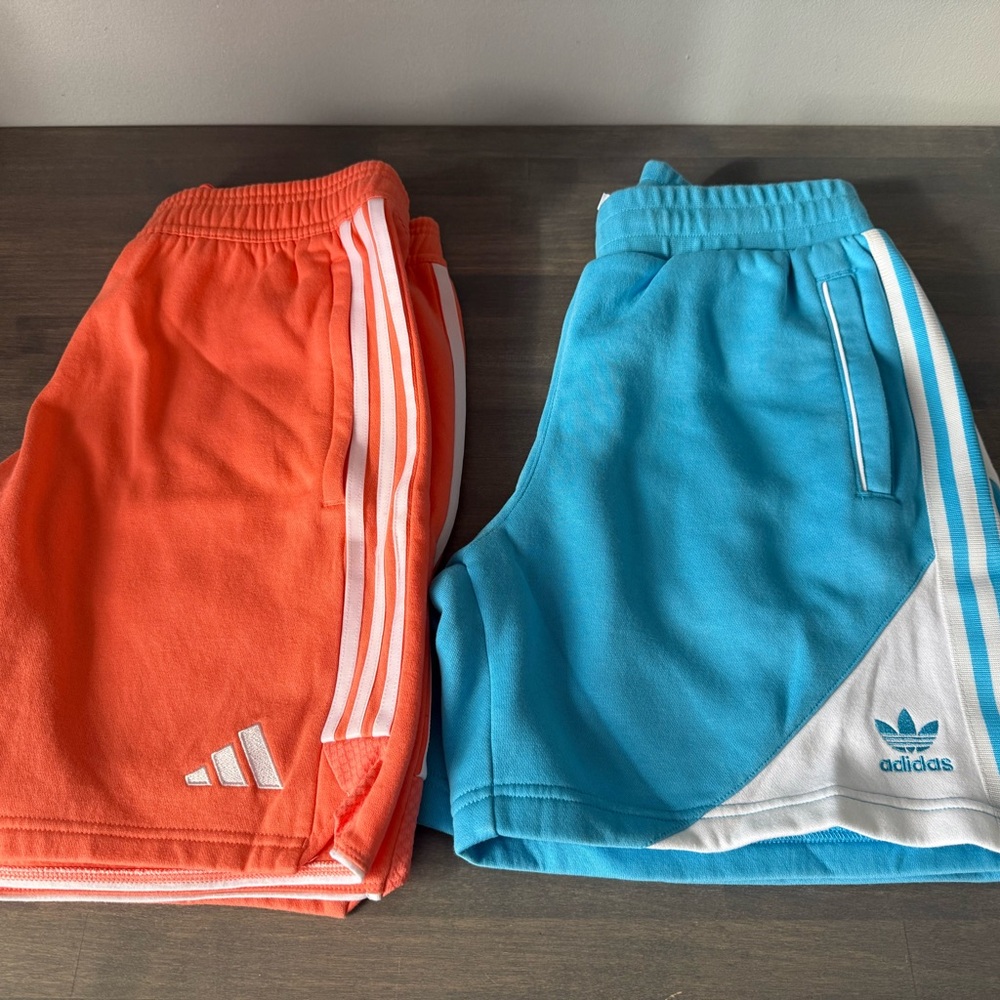 Adidas Mens Coral and Blue Shorts, S & M NWOT